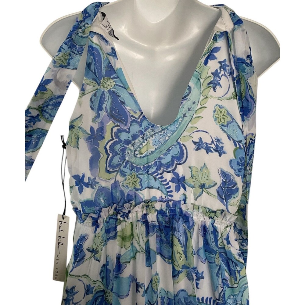 Nicole Miller NY Dress Floral Blue Green Midi - Picture 5 of 8